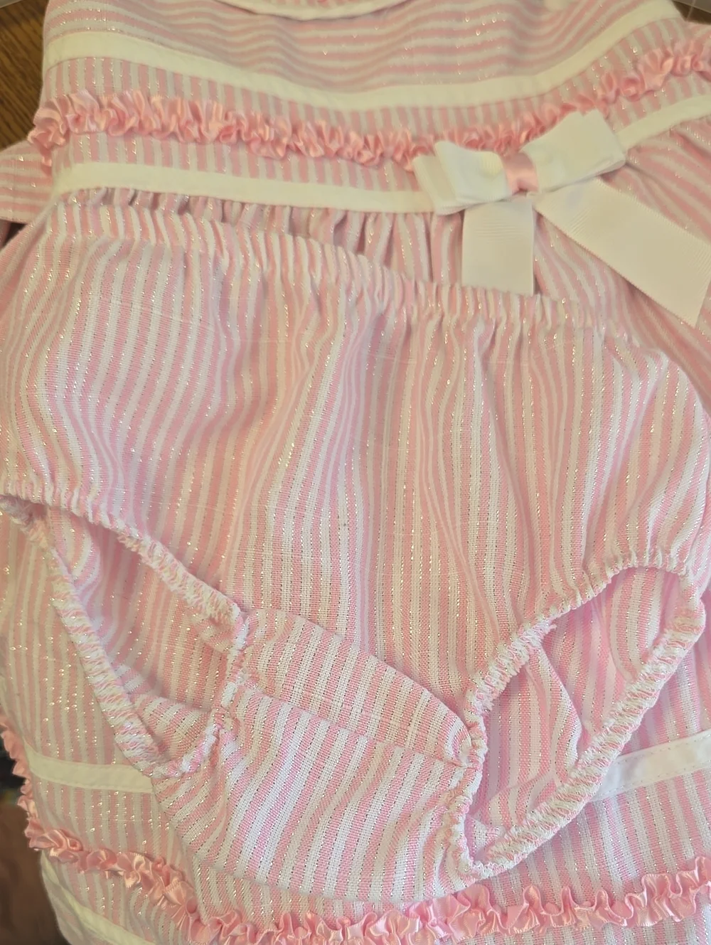 Adorable 12m Jessica Ann Pink & White Ruffled Dress with Bloomers